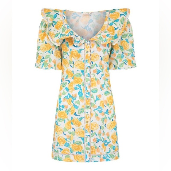 Spell Islamorada Cocktail Meadow Cotton Ruffle Collar V Neck Mini Floral Dress - Picture 10 of 10